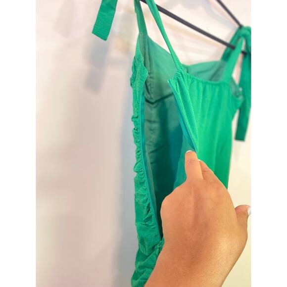 Green PrettyLittle Thing Rouched Dress 6us Bow Detail on Shoulders - Picture 4 of 10